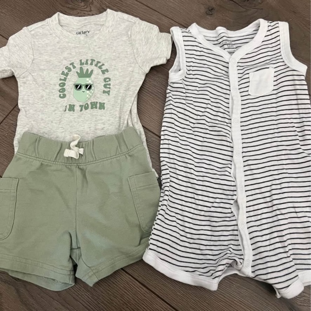 Striped Romper and Graphic Tee with Shorts Set